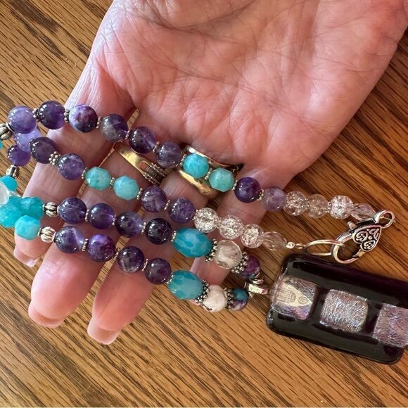 One of a Kind RARE handmade Blue Faceted Larimar &Genuine Amethyst DichloricPdnt - Picture 4 of 6